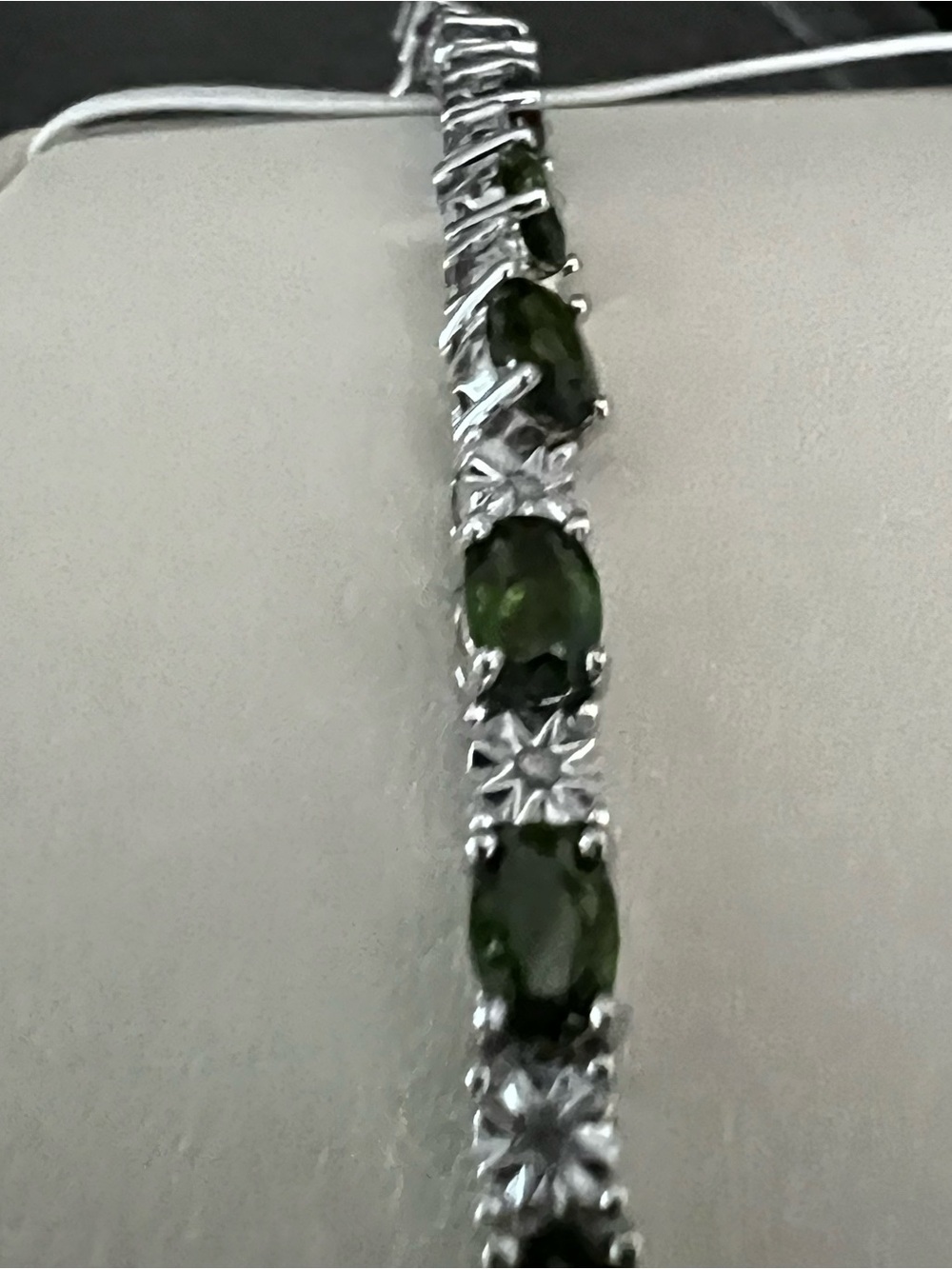 Green Stone Tennis Bracelet - Women Jewelry lab created emeralds tiny diamonds - Picture 10 of 11